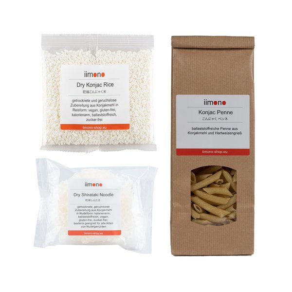 iimono Starterset Complete - Set aus Probepackungen mit Nudeln, Reis und Penne